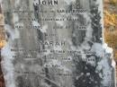 
Albert BISHOP,
son of J. & S. BISHOP,
accidentally killed 19 July 1900 aged 35 years 5 months;
John,
husband of Sarah BISHOP,
accidentally killed 17 May 1091 aged 67 years;
Sarah,
wife mother,
died 18 Feb 1905 aged 70 years;
Tiaro cemetery, Fraser Coast Region
