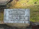 Austin W.W. SMITH, died 29 July 1929 aged 52 years; Ethel M. SMITH, died 29 Dec 1961 aged 86 years; Tiaro cemetery, Fraser Coast Region 