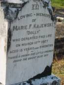 Marie F. (Dolly) KAJEWSKI, died 10 March 1927 aged 13 years 9 months; Tiaro cemetery, Fraser Coast Region 