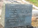 
Annie May HURT,
wife mother,
died 20 Feb 1943;
Arthur Smith HURT,
father,
died 16 Aug 1958;
Tiaro cemetery, Fraser Coast Region
