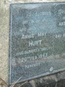 Annie May HURT, wife mother, died 20 Feb 1943; Arthur Smith HURT, father, died 16 Aug 1958; Tiaro cemetery, Fraser Coast Region 