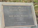 Arthur WILLETT, 31-10-1889 - 25-6-1971; May Alma WILLETT, 10-5-1895 - 6-6-1978; Tiaro cemetery, Fraser Coast Region 