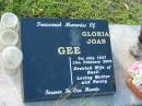 Gloria Joan GEE, 5 July 1937 - 16 Feb 2005, wife of Basil, mother nanny; Tiaro cemetery, Fraser Coast Region 