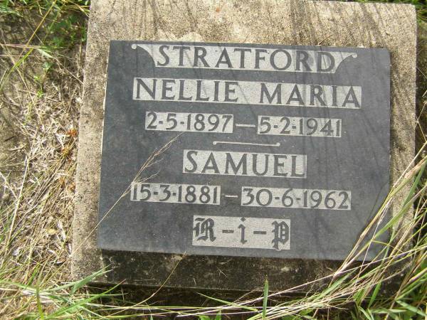 Nellie Maria STRATFORD,  | 2-5-1897 - 5-2-1941;  | Samuel STRATFORD,  | 15-3-1881 - 30-6-1962;  | Tiaro cemetery, Fraser Coast Region  | 