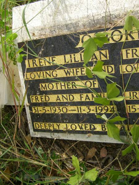 Irene Lillian OSBORN,  | wife & mother of Fred & family,  | 31-5-1930 - 11-3-1994;  | Frederick John OSBORN,  | husband & father of Irene & family,  | 15-5-1925 - 22-8-1999;  | Tiaro cemetery, Fraser Coast Region  | 