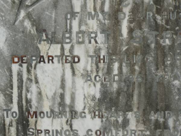 Albert STRATFORD,  | husband,  | died 9 April 1928 aged 45 years;  | Tiaro cemetery, Fraser Coast Region  | 