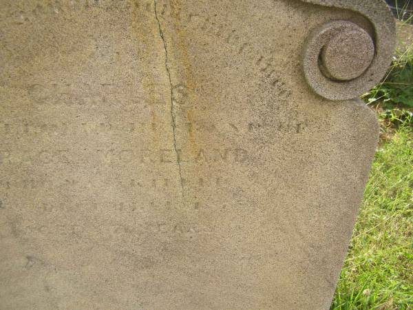 Charles,  | husband? of Grace MORELAND,  | killed Dec 1875? aged 87? 37? years;  | Tiaro cemetery, Fraser Coast Region  | 