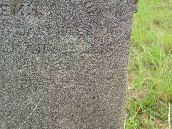 Emily,  | daughter of John & Mary ELLIS,  | died ???? 1889;  | Tiaro cemetery, Fraser Coast Region  | 