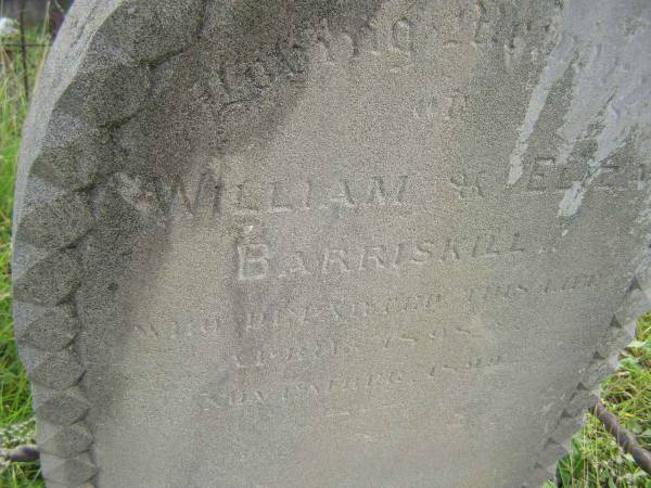 William BARRISKILL,  | died April 1898;  | Eliza BARRISKILL,  | died Nov 1899;  | Tiaro cemetery, Fraser Coast Region  | 