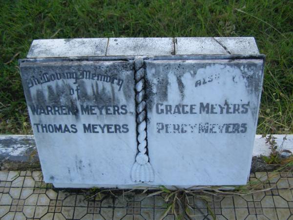 Warren MEYERS;  | Thomas MEYERS;  | Grace MEYERS;  | Percy MEYERS;  | Tiaro cemetery, Fraser Coast Region  | 