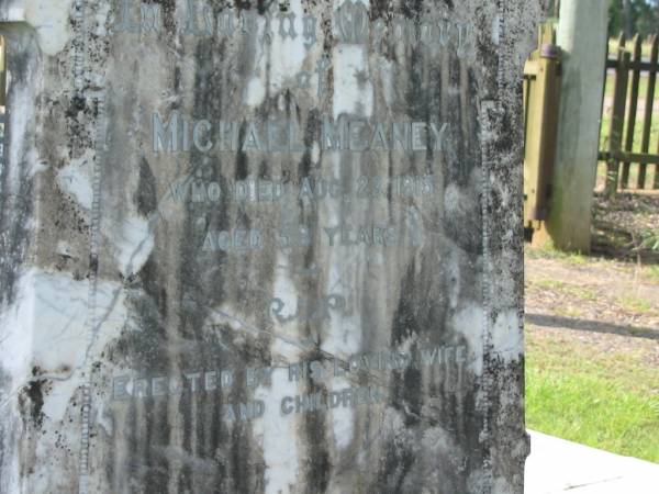 Michael MEANEY,  | died 23 Aug 1915 aged 53 years,  | erected by wife & children;  | Tiaro cemetery, Fraser Coast Region  |   | 