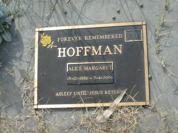 Alice Margaret HOFFMAN,  | 15-12-1930 - 7-4-2004;  | Tiaro cemetery, Fraser Coast Region  | 