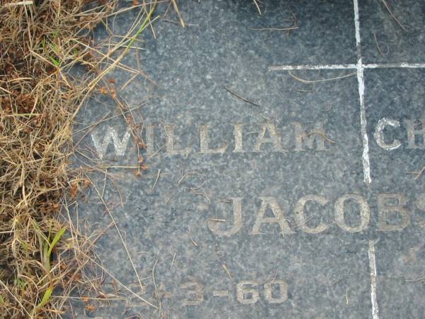 William JACOBSEN,  | died 22-3-60 aged 62 years;  | Charlotte JACOBSEN,  | died 7-5-87 aged 80 years;  | Tiaro cemetery, Fraser Coast Region  | 