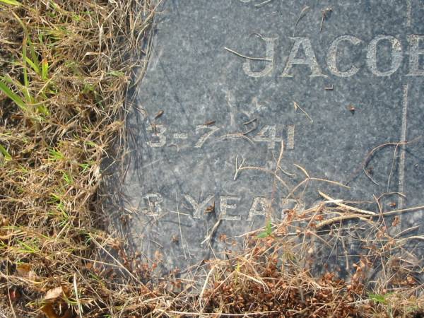 Clarence JACOBSEN,  | died 3-7-41 aged 3 years;  | Tiaro cemetery, Fraser Coast Region  | 