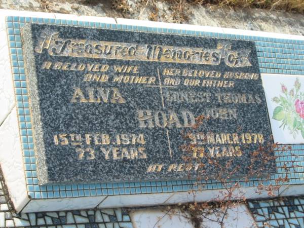 Alva HOAD,  | wife mother,  | died 15 FEb 1974 aged 73 years;  | Ernest Thomas John HOAD,  | husband father,  | died 9 Mar 1978 aged 77 years;  | Tiaro cemetery, Fraser Coast Region  | 