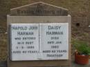 
Harold John HARMAN
11-8-1936 aged 40 years,
Daisy HARMAN
29 Jan 1960 aged 62 years,

Tingalpa Christ Church (Anglican) cemetery, Brisbane

