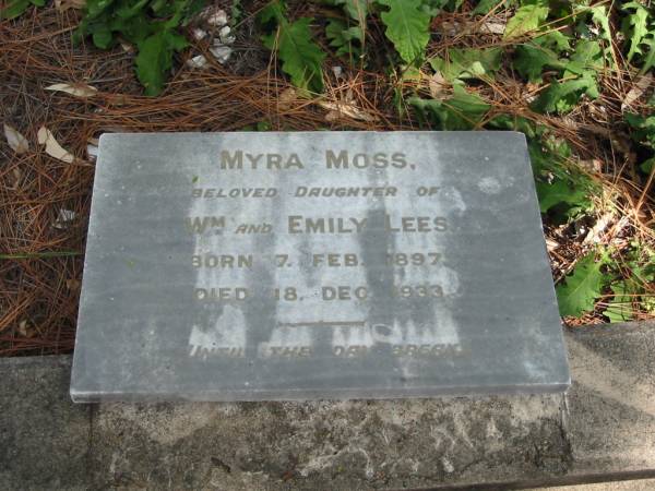 Myra MOSS daughter of Wm and Emily LEES 7 Feb 1897 - 18 Dec 1933,  | Tingalpa Christ Church (Anglican) cemetery, Brisbane  | 