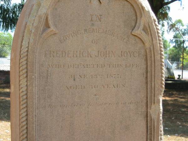 Frederick John JOYCE died 13 June 1877 aged 30 years,  | Tingalpa Christ Church (Anglican) cemetery, Brisbane  | 