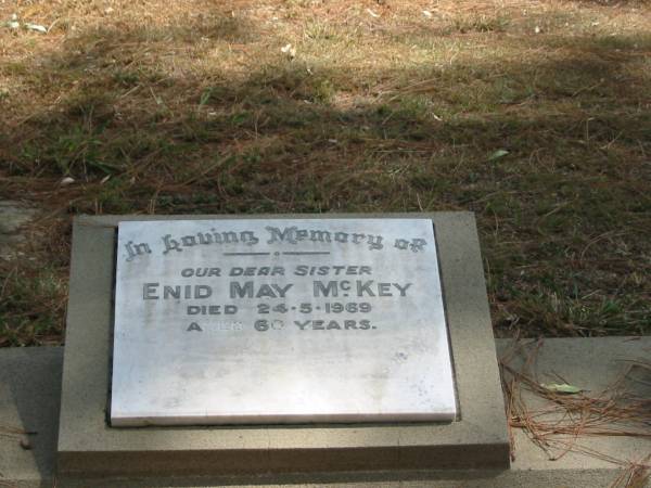 Enid May MCKEY died 24 May 1969 aged 60 years,  | Tingalpa Christ Church (Anglican) cemetery, Brisbane  |   | 