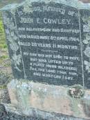 
John E COWLEY
d: 8 Apr 1964 20 years 11 months
son brother
Toogoolawah Cemetery, Esk shire
