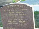 Ruby GRAY 26 Jul 1965 aged 68 Arthur GRAY 8 Jul 1981 Toogoolawah Cemetery, Esk shire 