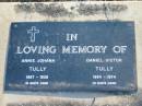 
Annie Johana TULLY
b: 1887, d: 1936
Daniel Victor TULLY
b: 1884, d: 1974
Toogoolawah Cemetery, Esk shire
