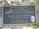 
Nicole Jean LOVELAND, daughter granddaughter,
14-12-1995 - 2-10-1998;
Toogoolawah Cemetery, Esk shire
