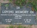 
Margaret Ellen CRAMB
8 Dec 1972 aged 77
Joseph William CRAMB
1 Jun 1989 aged 98
Toogoolawah Cemetery, Esk shire
