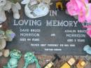 
David Bruce MORRISON
8 May 1990 aged 44
Ashlin Bruce MORRISON
8 May 1990 aged 3
Toogoolawah Cemetery, Esk shire
