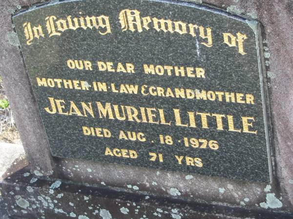 Jean Muriel LITTLE  | 18 Aug 1976 aged 71  | Toogoolawah Cemetery, Esk shire  | 