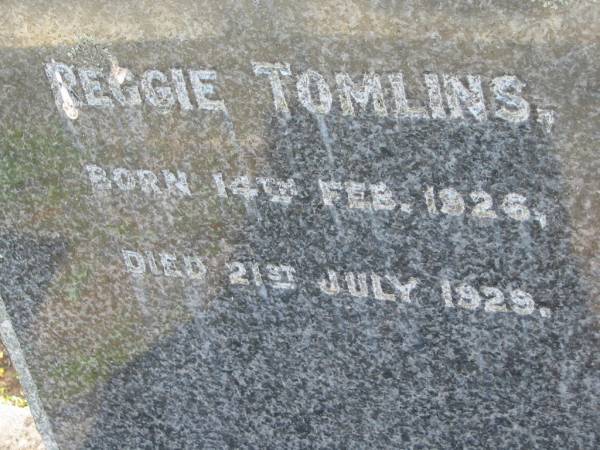 Reggie TOMLINS  | b: 14 Feb 1926, d: 21 Jul 1929  | Toogoolawah Cemetery, Esk shire  | 