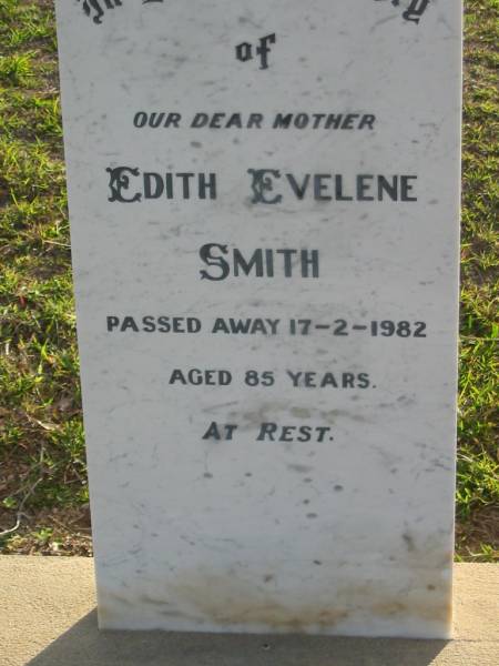 Edith Evelene SMITH  | 17 Feb 1982 aged 85  | Toogoolawah Cemetery, Esk shire  | 