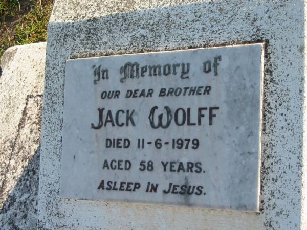 Jack WOLFF  | 11 Jun 1979 aged 58  | Toogoolawah Cemetery, Esk shire  | 