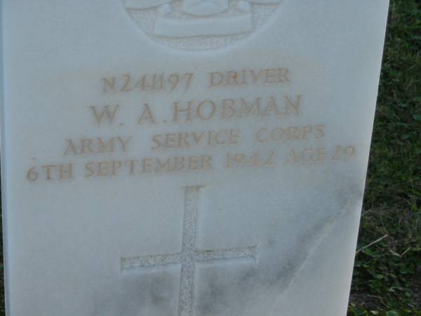 W A HOBMAN  | 6 Sep 1942 aged 29  | Toogoolawah Cemetery, Esk shire  | 