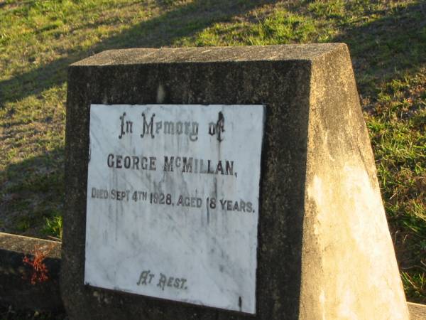 George McMILLAN  | 4 Sep 1828 aged 18  | Toogoolawah Cemetery, Esk shire  | 