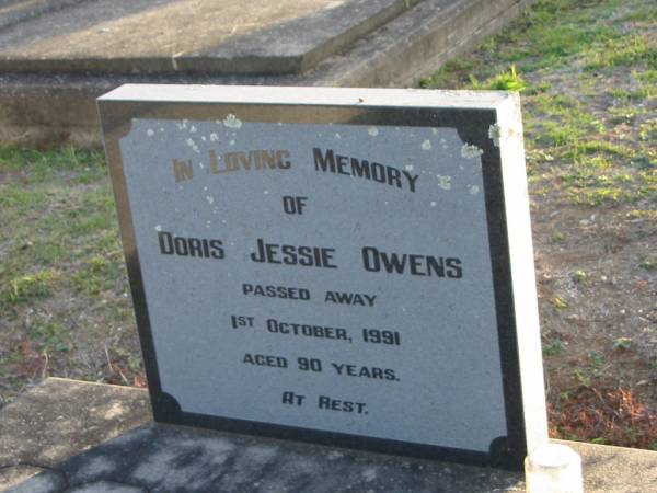 Doris Jessie OWENS,  | died 1 Oct 1991 aged 90 years;  | Toogoolawah Cemetery, Esk shire  | 