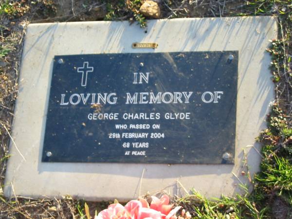George Charles GLYDE,  | died 29 Feb 2004 aged 68 years;  | Toogoolawah Cemetery, Esk shire  | 