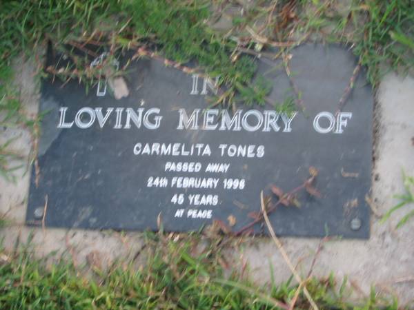 Carmelita TONES,  | died 24 Feb 1998 aged 45 years;  | Toogoolawah Cemetery, Esk shire  | 
