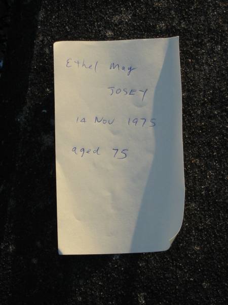 Ethel May JOSEY  | 14 Nov 1975 aged 75  | Toogoolawah Cemetery, Esk shire  | 