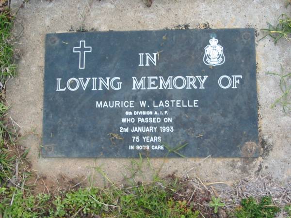 Maurice W LASTELLE  | 2 Jan 1993 aged 75  | Toogoolawah Cemetery, Esk shire  | 