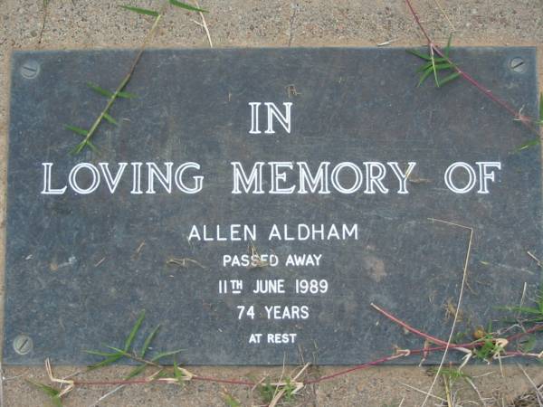 Allen ALDHAM  | 11 Jun 1989 aged 74  | Toogoolawah Cemetery, Esk shire  | 