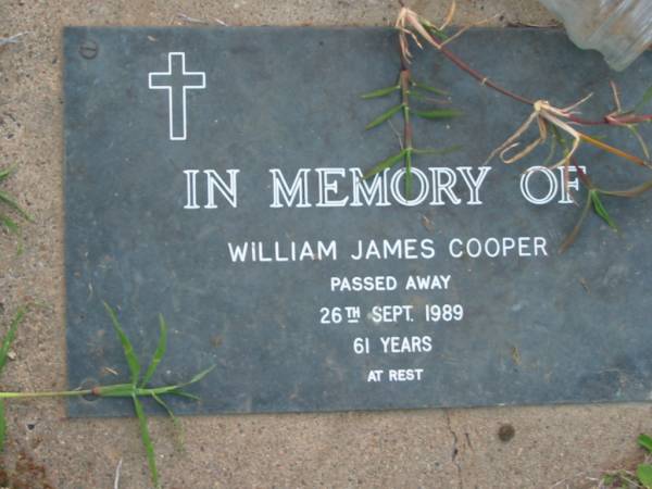 William James COOPER  | 26 Sep 1989 aged 61  | Toogoolawah Cemetery, Esk shire  | 