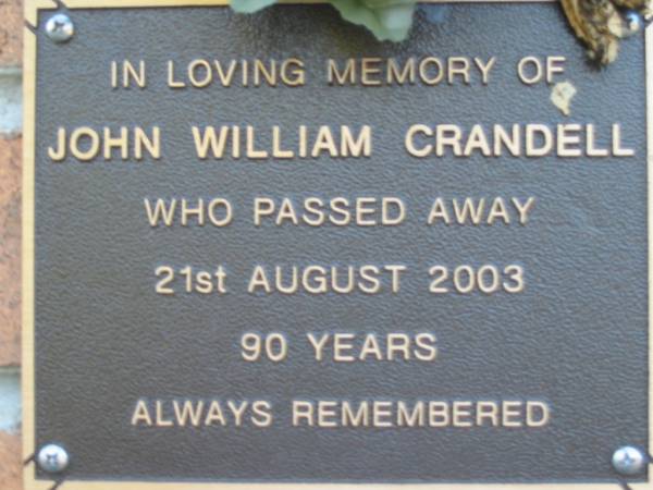 John William CRANDELL  | 21 Aug 2003 aged 90  | Toogoolawah Cemetery, Esk shire  | 