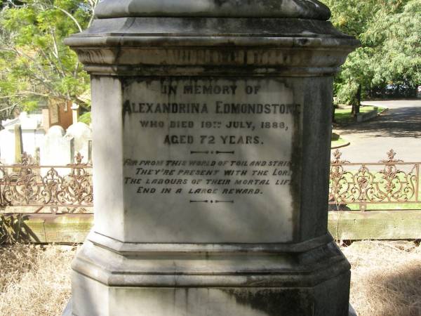 Alexandrina EDMONDSTONE  | d: 19-Jul-1888, aged 72  |   | Brisbane General Cemetery (Toowong)  | 