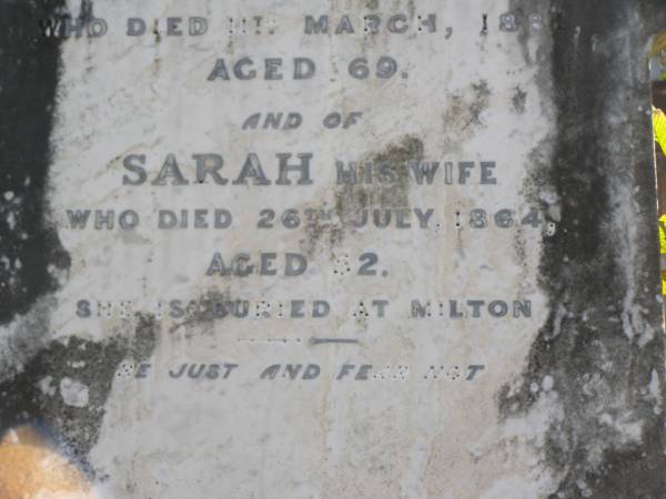 Joshua JEAYS (late mayor of Brisbane)  | d:  11-Mar-1881 aged 69  |   | Sarah JEAYS (wife)  | d: 26-Jul-1864 aged 52 (buried at Milton)  |   | Brisbane General Cemetery (Toowong)  |   | 