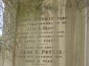 John PERTIE (senr) b: 16 Jan 1822 d: 9 Dec 1892 aged 71  Also his wife Jane K PETRIE d: 16 Dec 1896 aged 71  and their son George (PETRIE) d: 14 Oct 1949 aged 80  Brisbane General Cemetery (Toowong)  