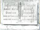 Anne Ruth DOBSON, died 25 Nov 1950 aged 88 years; Alfred DOBSON, died 14 Aug 1951 aged 90 years; Upper Caboolture Uniting (Methodist) cemetery, Caboolture Shire 