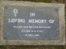William John Matthew MATHEWSON, 19-3-1920 - 22-8-1952; Upper Coomera cemetery, City of Gold Coast 