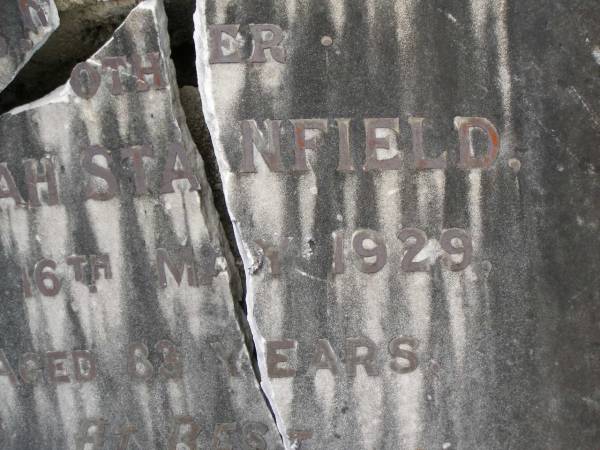 Sarah STANFIELD,  | mother,  | died 16 May 1929 aged 83 years;  | Upper Coomera cemetery, City of Gold Coast  | 