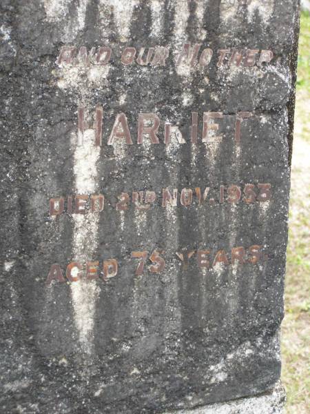 Charles H. HOWARD,  | father,  | died 16 Aug 1941 aged 69 years;  | Harriet,  | mother,  | died 2 Nov 1953 aged 75 years;  | Upper Coomera cemetery, City of Gold Coast  | 